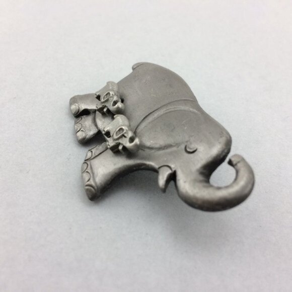 Vintage Pewter Elephant Stud Earrings in Brooch Pin Trunk Up MISSING Items - Picture 4 of 15
